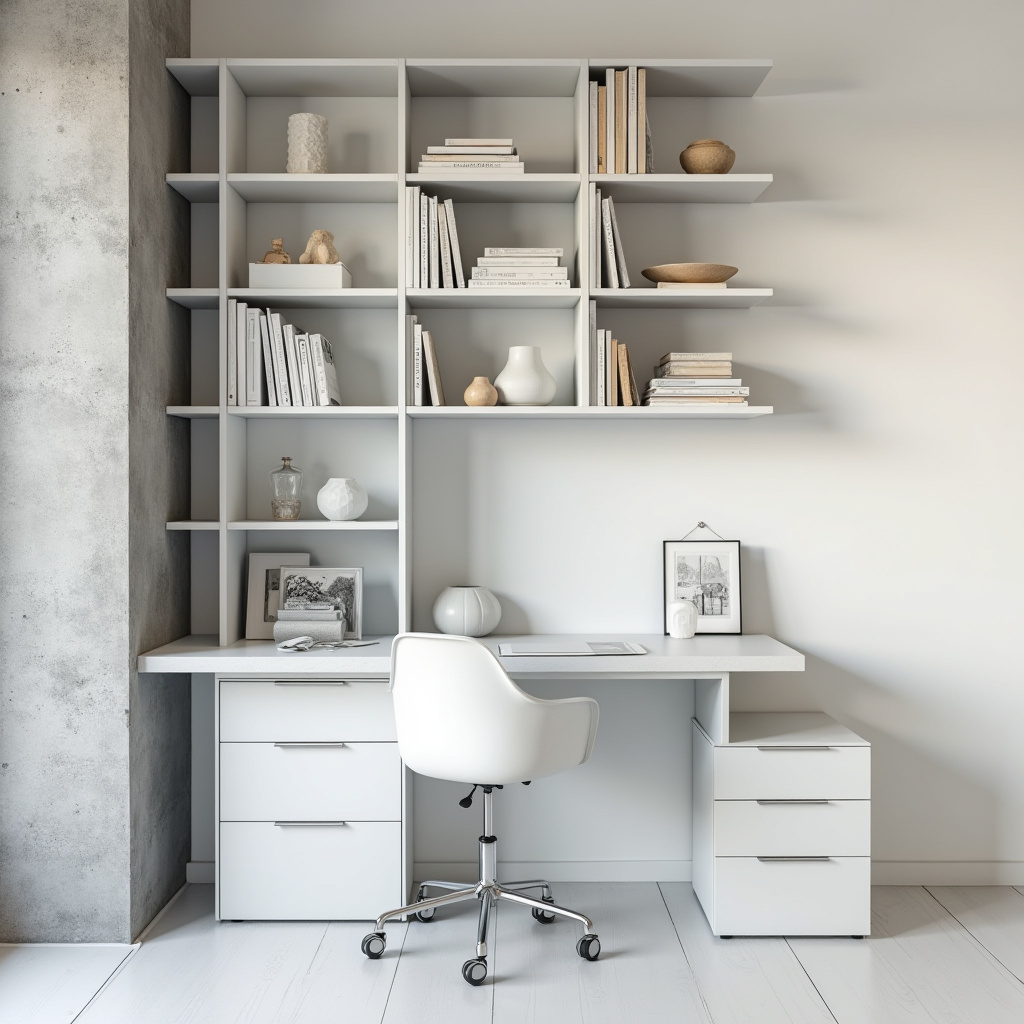 white bookshelf decor minimalist office