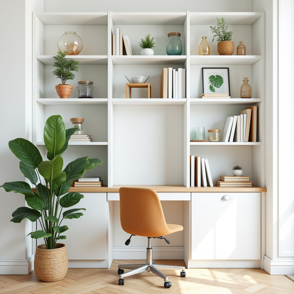 white bookshelf decor eco-friendly office