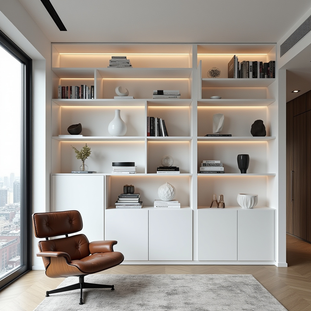 white bookshelf decor urban high-rise