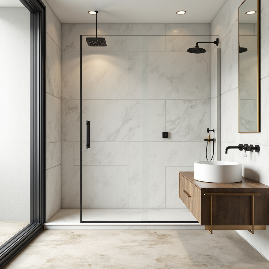 industrial style bathroom with concrete tiles