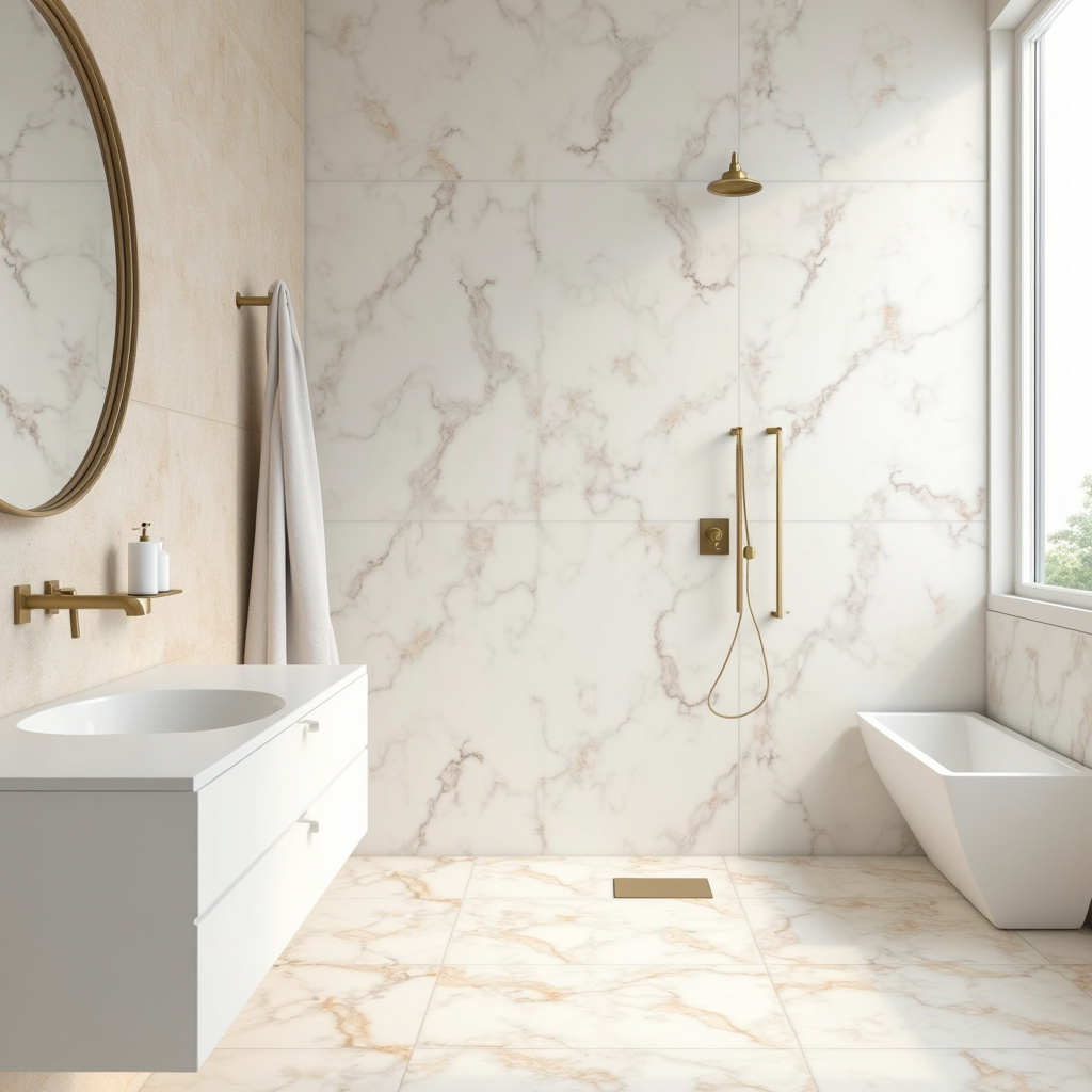 bathroom with geometric marble tiles