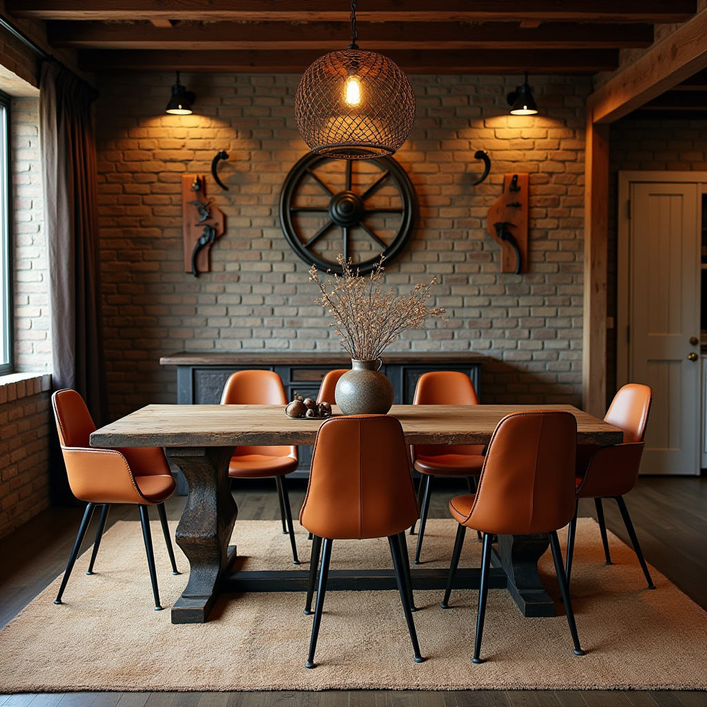 industrial rustic western dining room with metal and wood