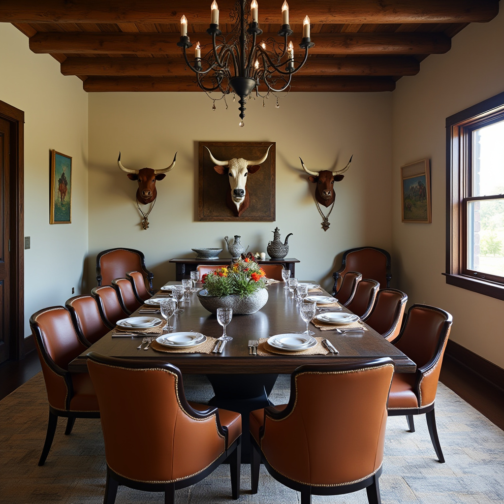 refined western dining room with southwestern textiles