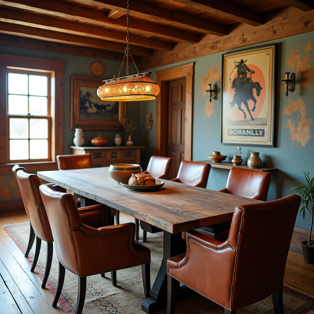 eclectic western dining room with mismatched chairs