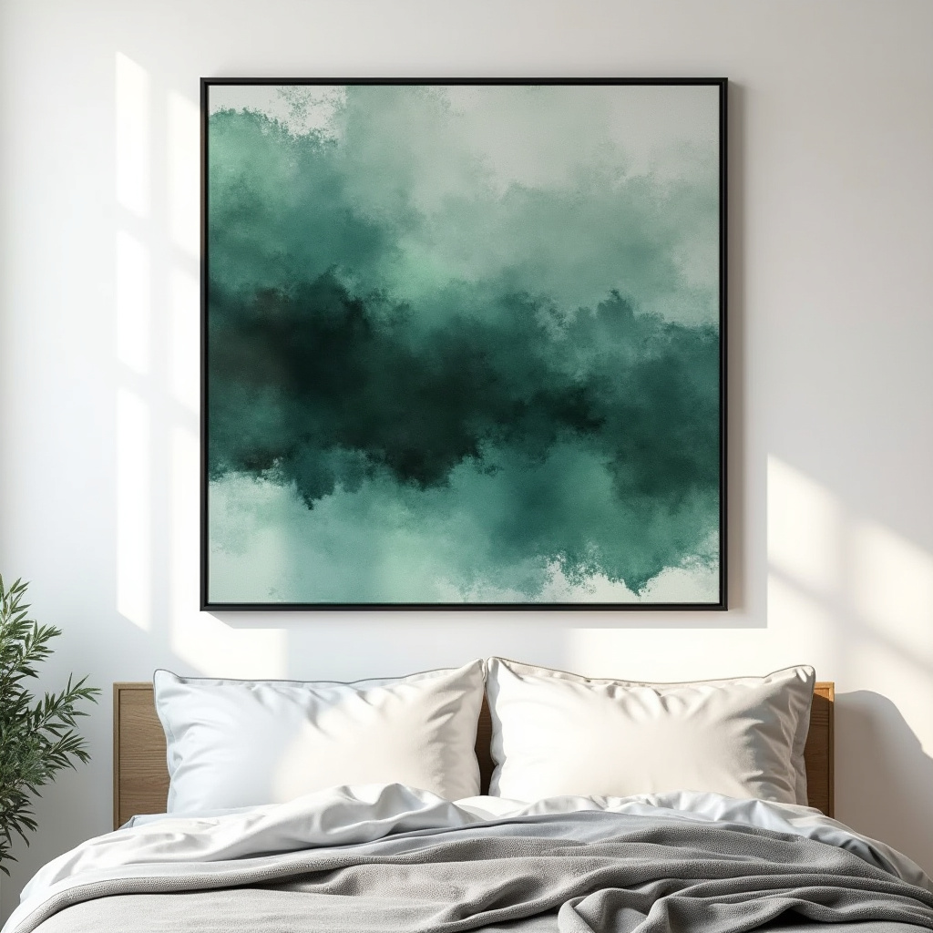 Contemporary bedroom with abstract watercolor art