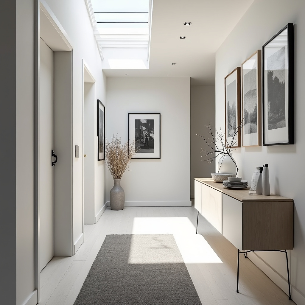Minimalist hallway with gallery wall