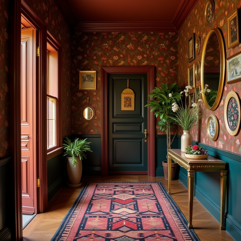 Bohemian hallway with jewel tones