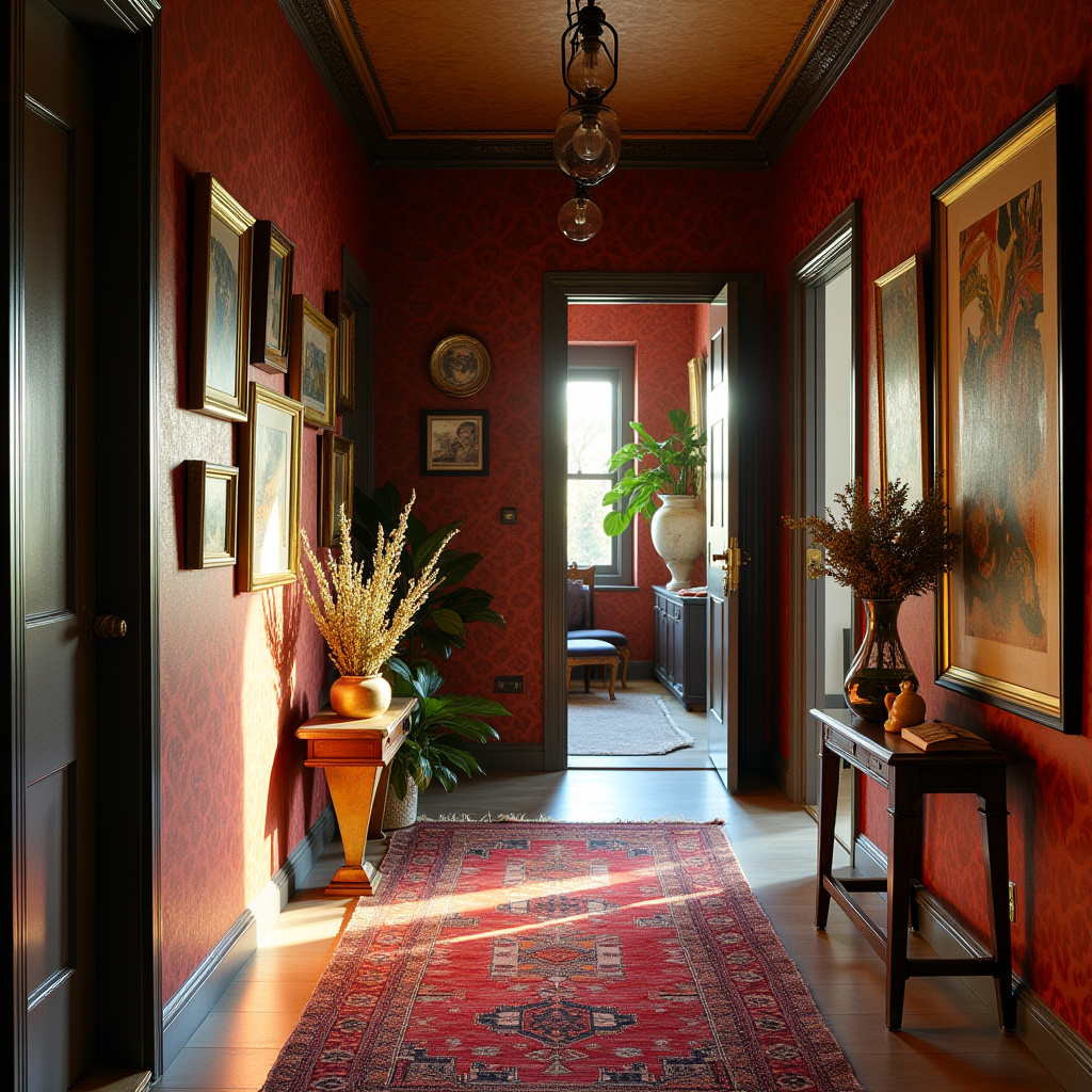 Eclectic bohemian hallway gallery wall