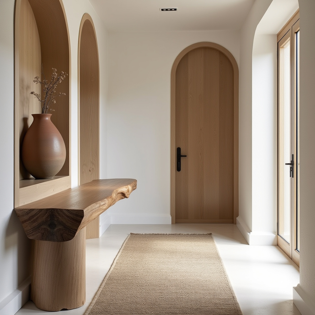 Curved wall niche in modern hallway