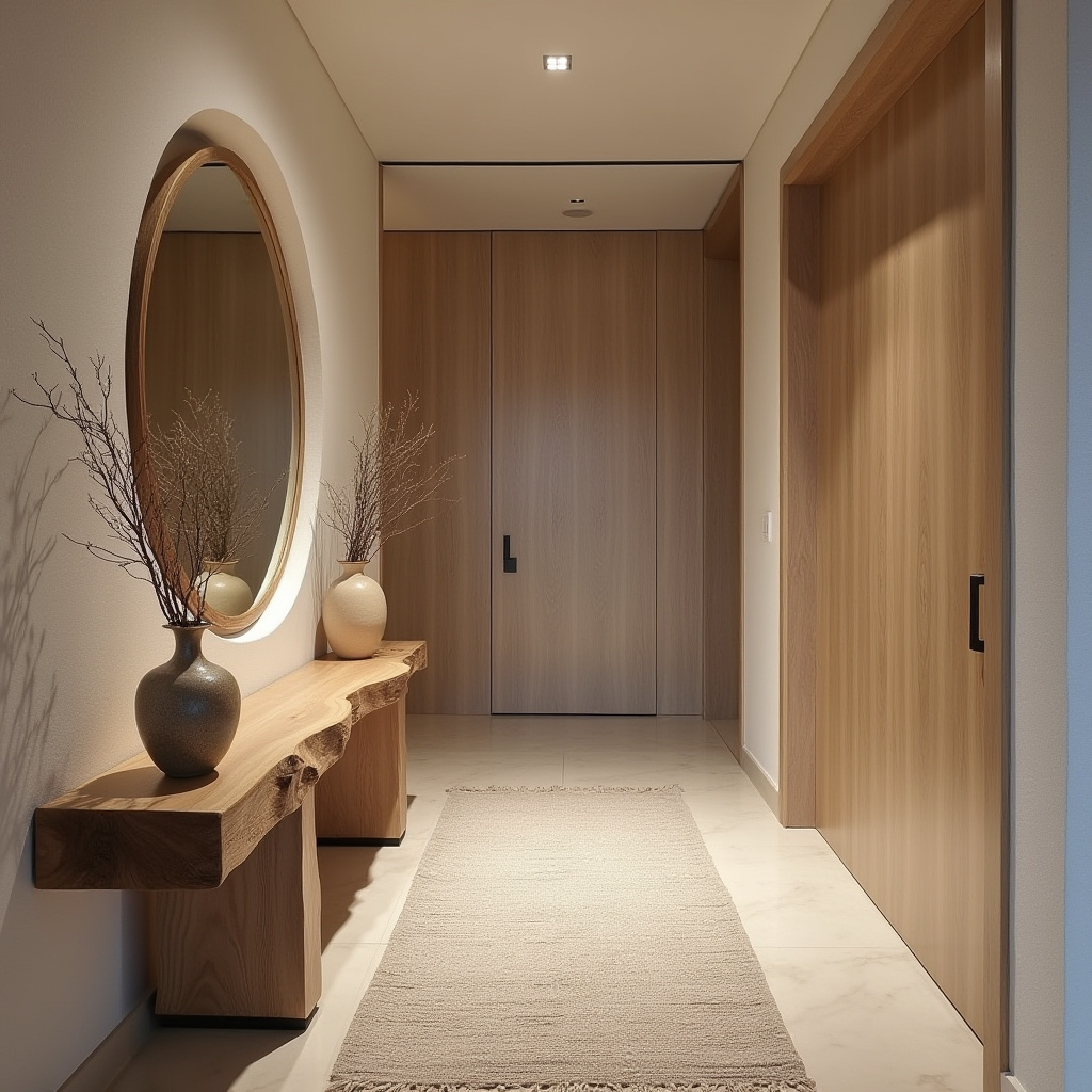Organic modern hallway with live-edge console