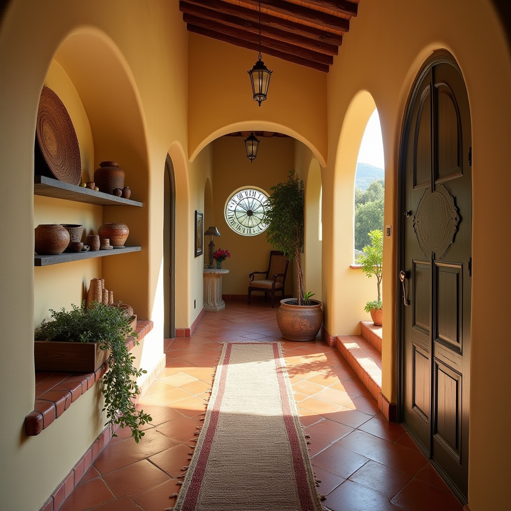 Mediterranean hallway with terracotta tiles