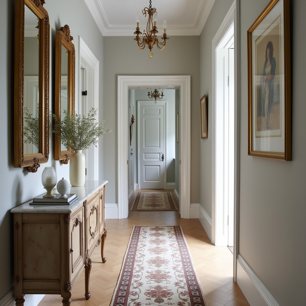Marble console in Parisian hallway
