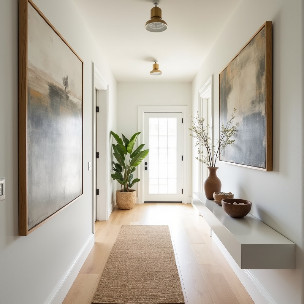 California casual hallway with oak floors