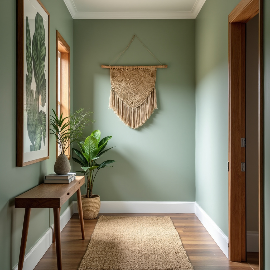 Modern tropical hallway with botanical prints