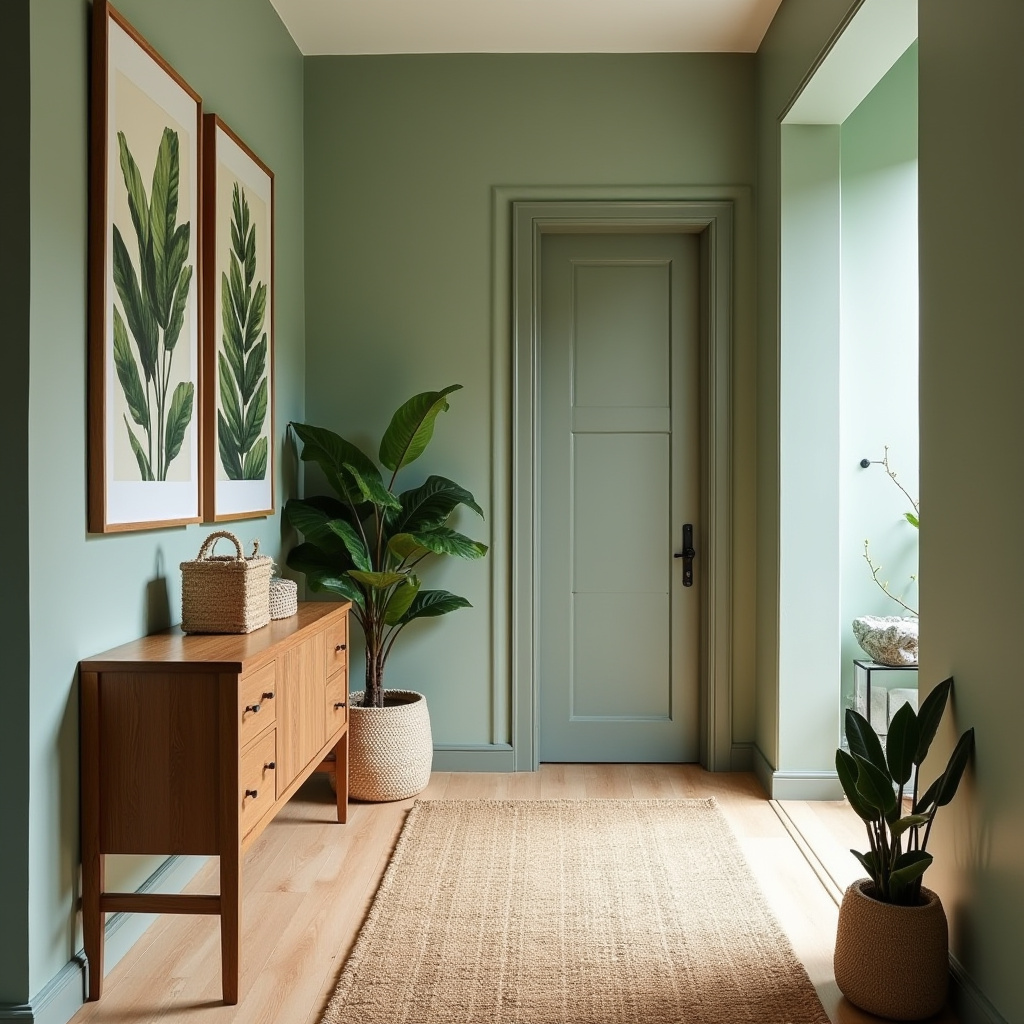 Rattan wall hanging in tropical hallway