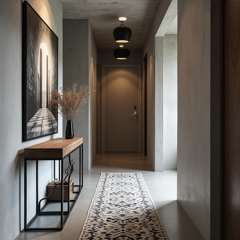 Urban loft hallway with concrete walls