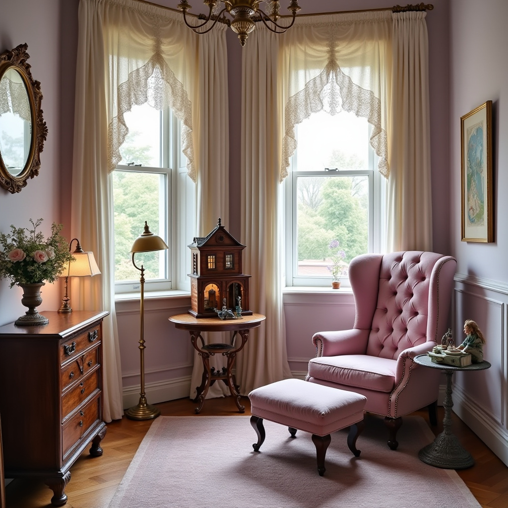 victorian kids room with velvet armchair