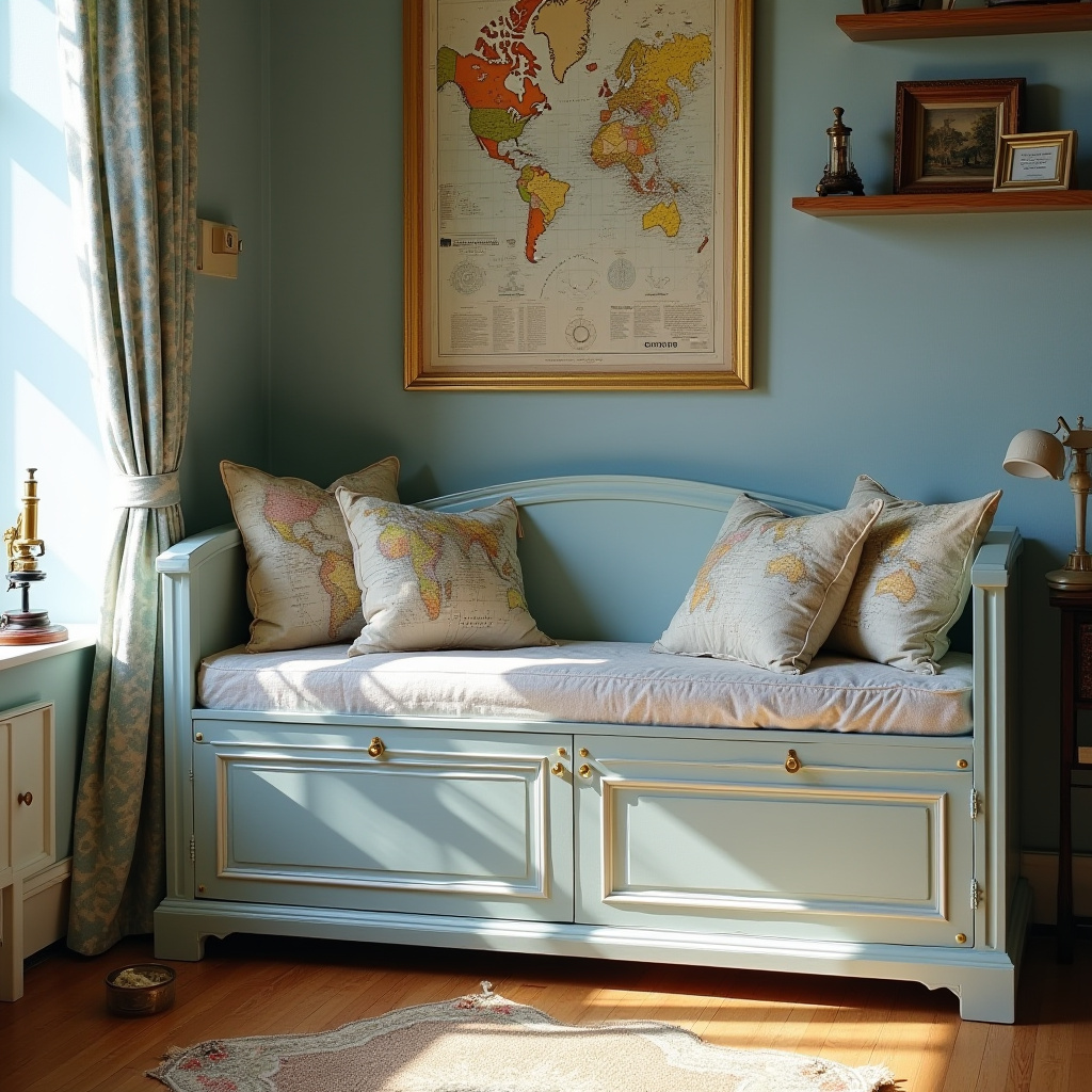 painted wooden toy chest in victorian kids room