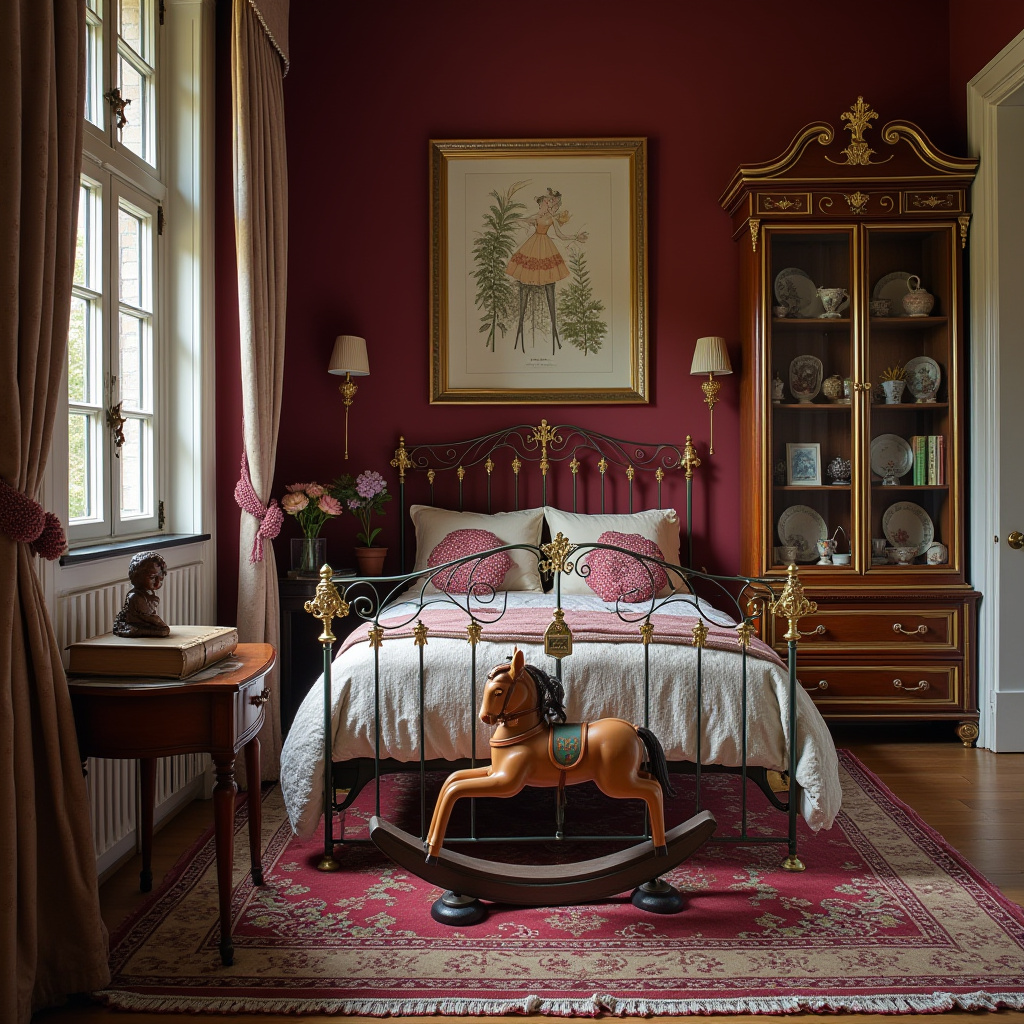 ornate iron bed in victorian kids room