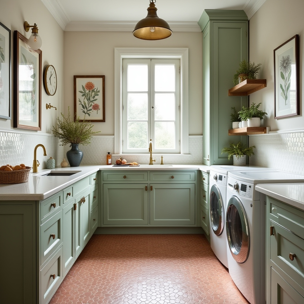Mediterranean style laundry room with terracotta tiles