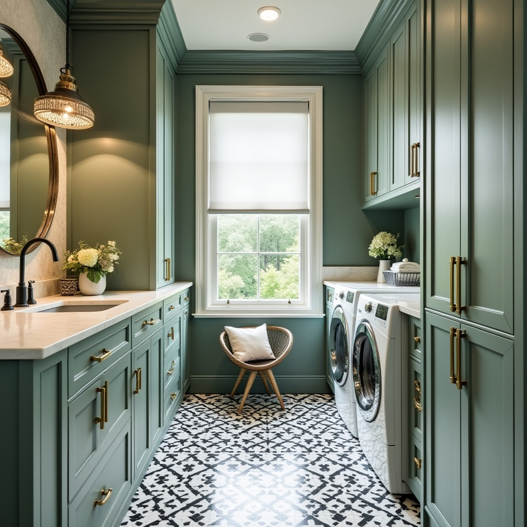 Art Deco inspired laundry room with geometric tiles