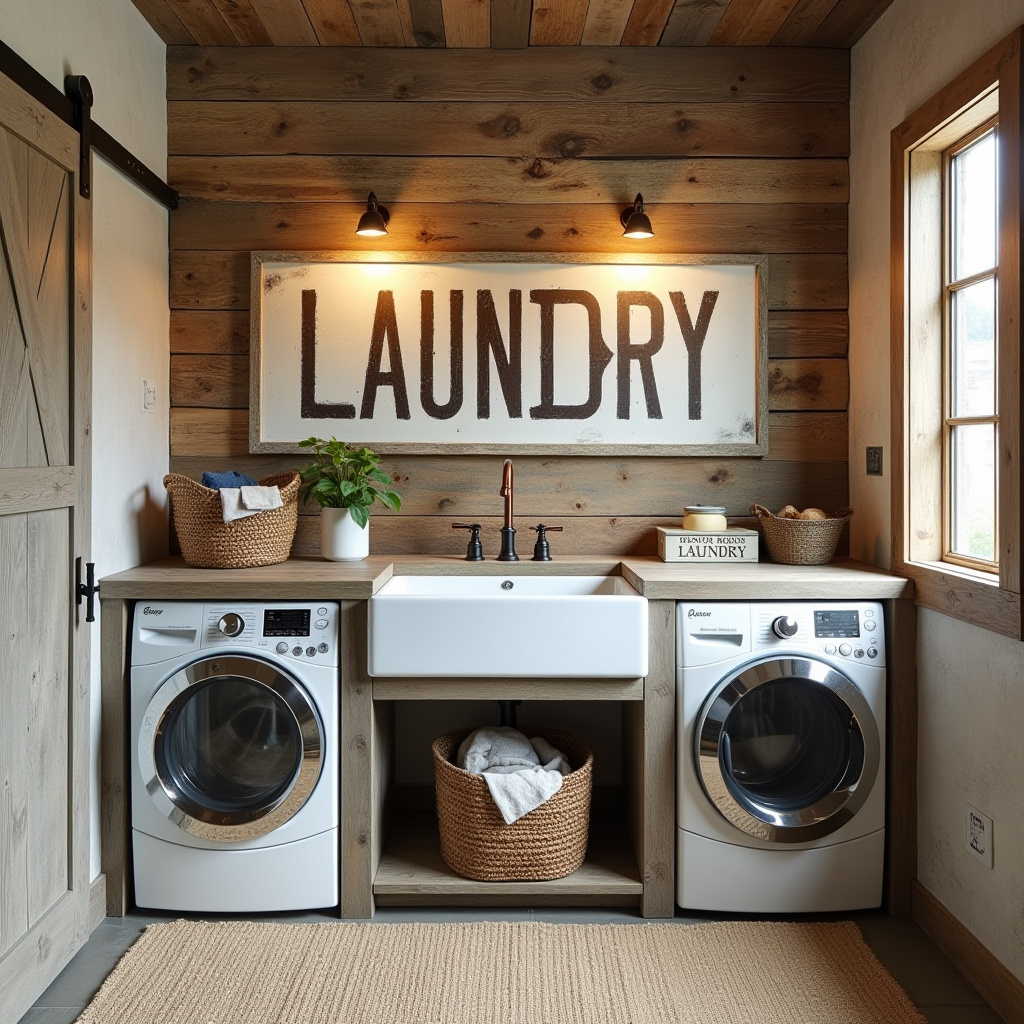 rustic luxury laundry room with reclaimed wood