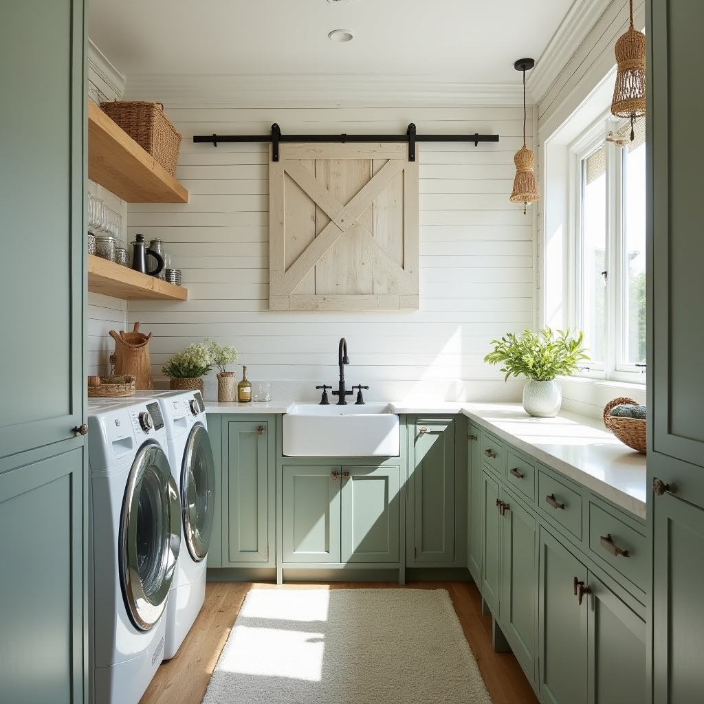 modern farmhouse laundry room with shiplap walls