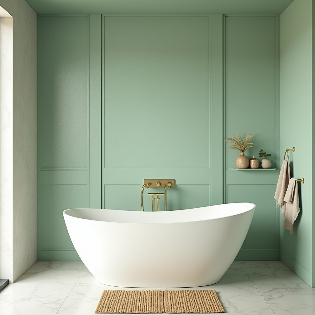 Zen Bathroom with Sage Green Textured Walls