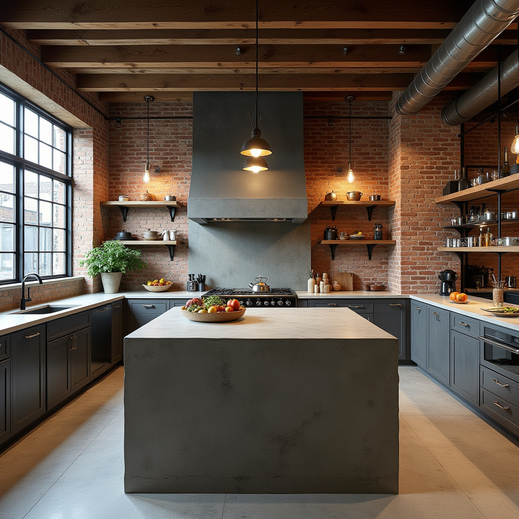 Industrial-Style Kitchen with Exposed Brick