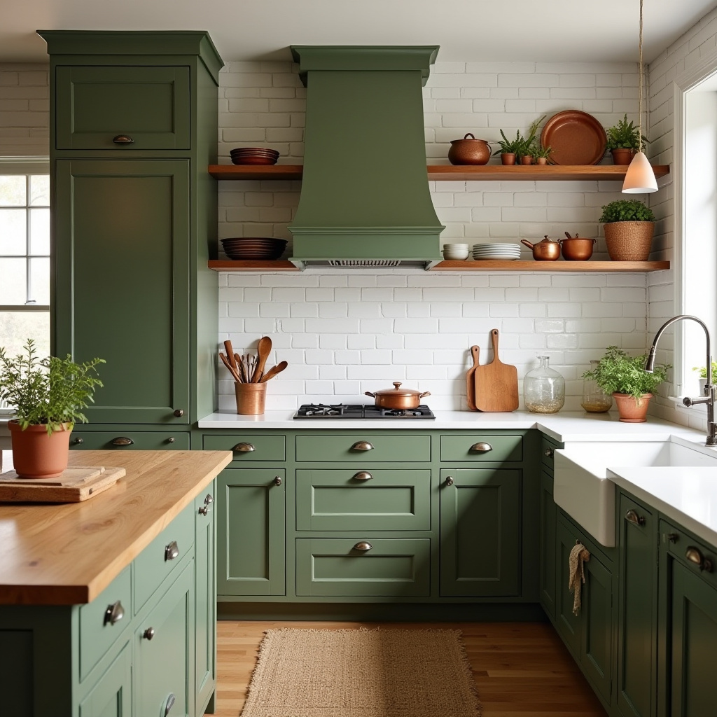 rustic olive green farmhouse kitchen