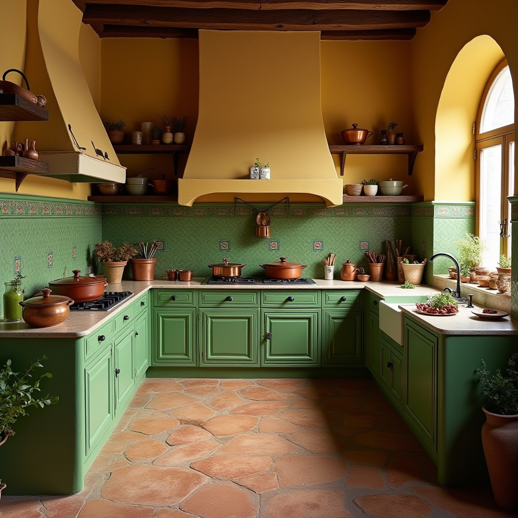mediterranean olive green kitchen