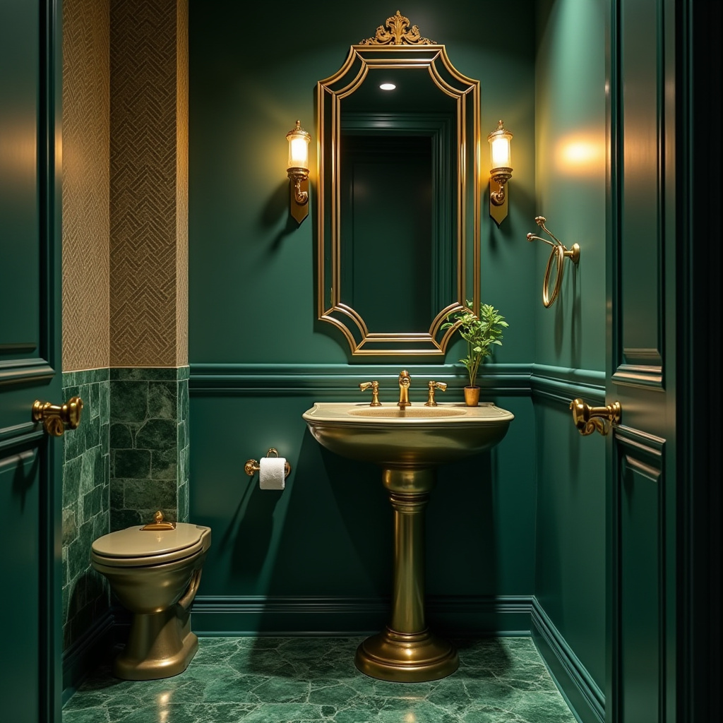 art deco green and gold bathroom