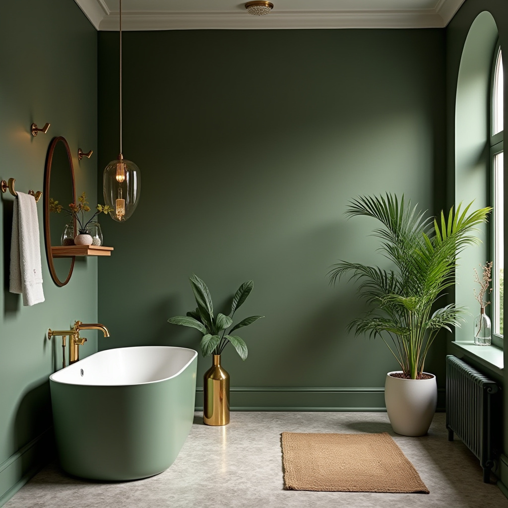 botanical green and gold bathroom