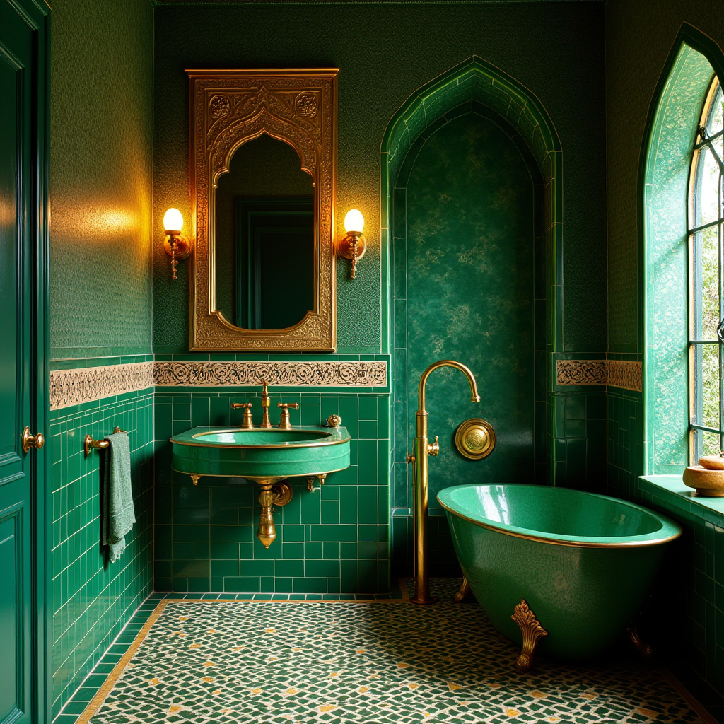 moroccan green and gold bathroom