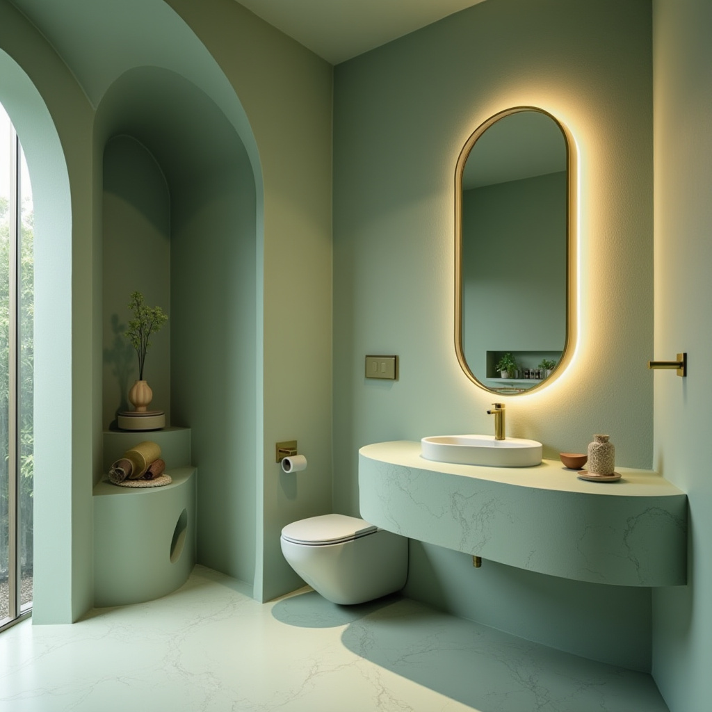 organic modern green and gold bathroom