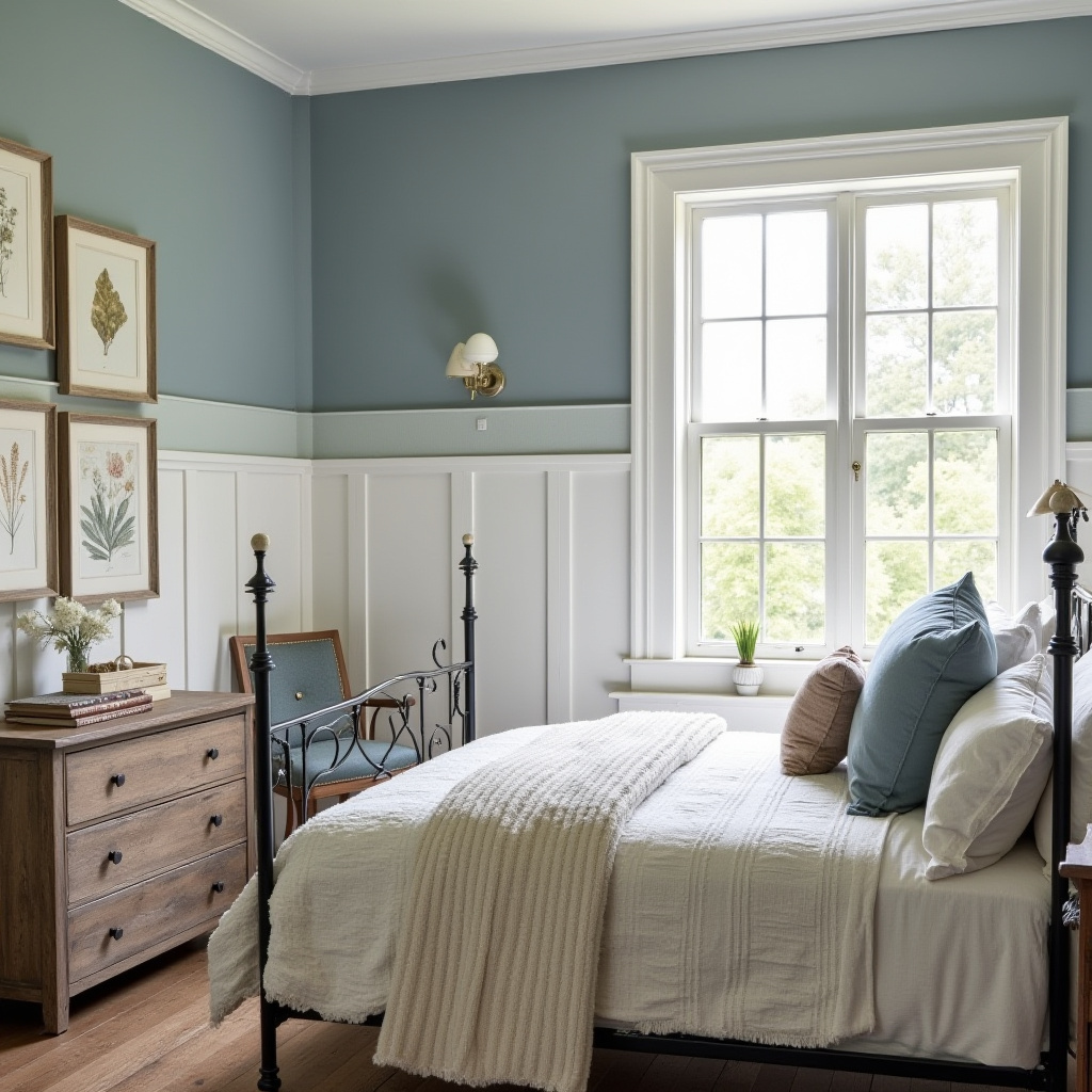 farmhouse bedroom paint colors dusty blue-grey