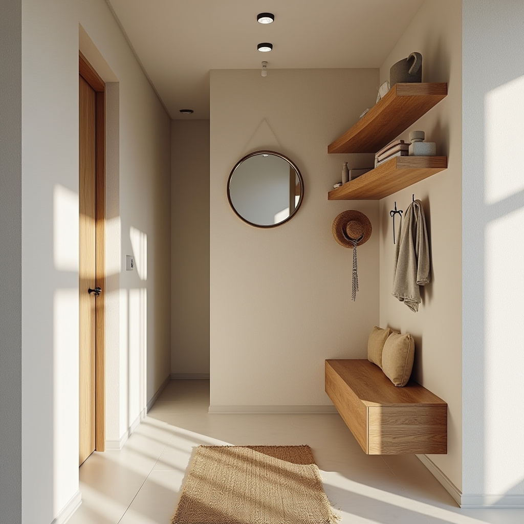 Cozy hallway with oak shelves