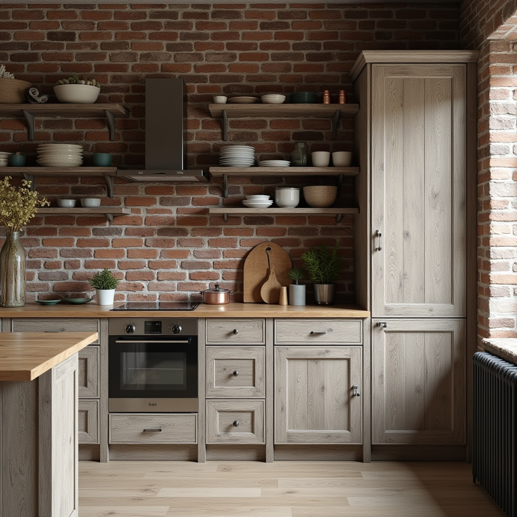 Rustic-modern Scandinavian kitchen cabinets in weathered grey wood