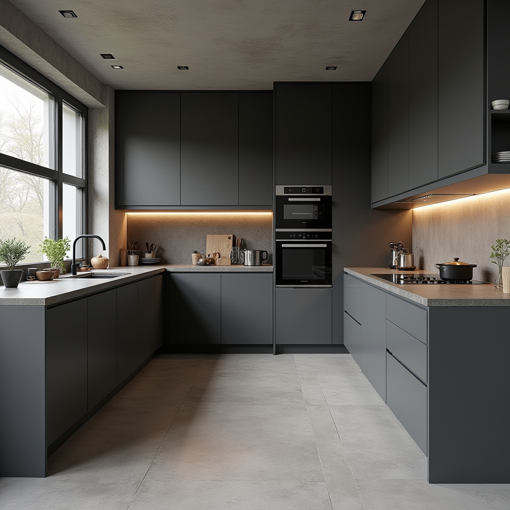 Minimalist Scandinavian kitchen cabinets in charcoal grey