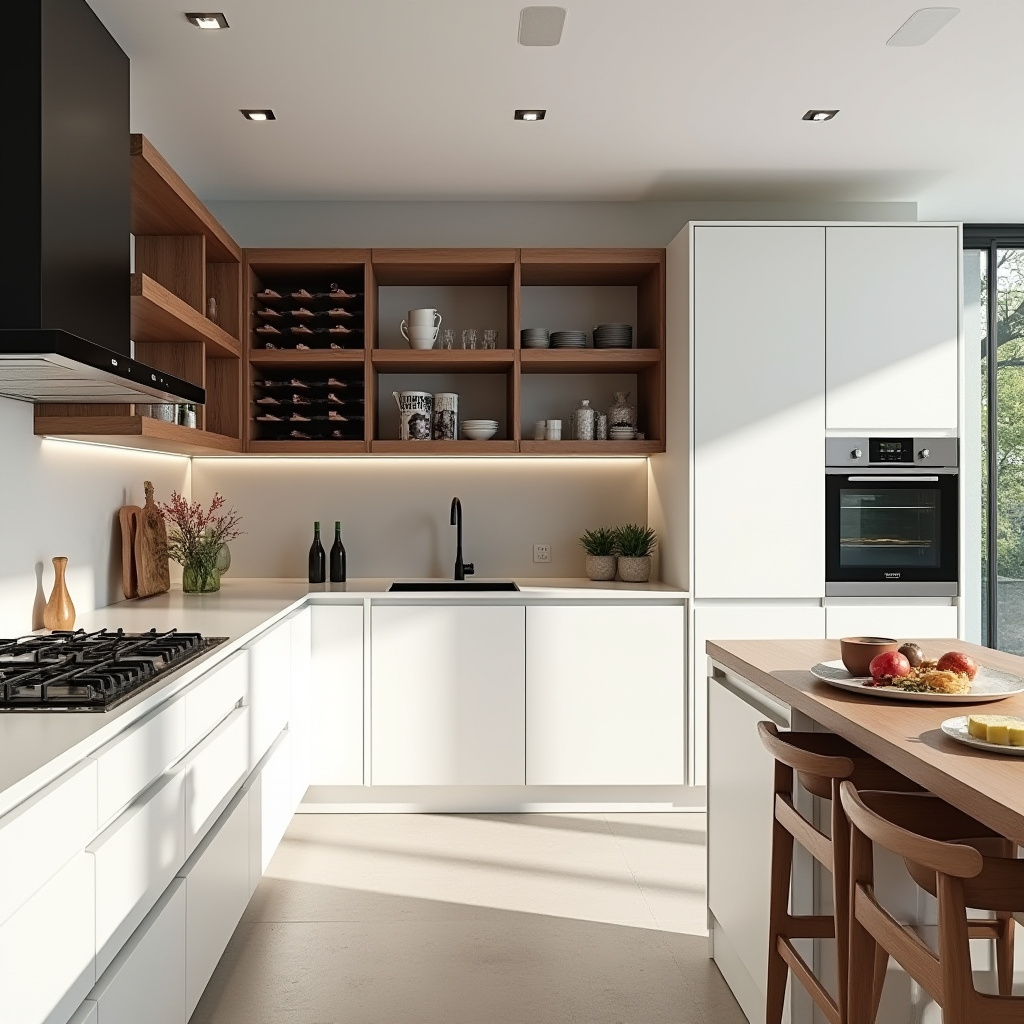 Scandinavian kitchen cabinets with mixed materials