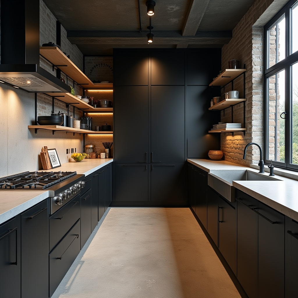 Industrial style kitchen with concrete countertops