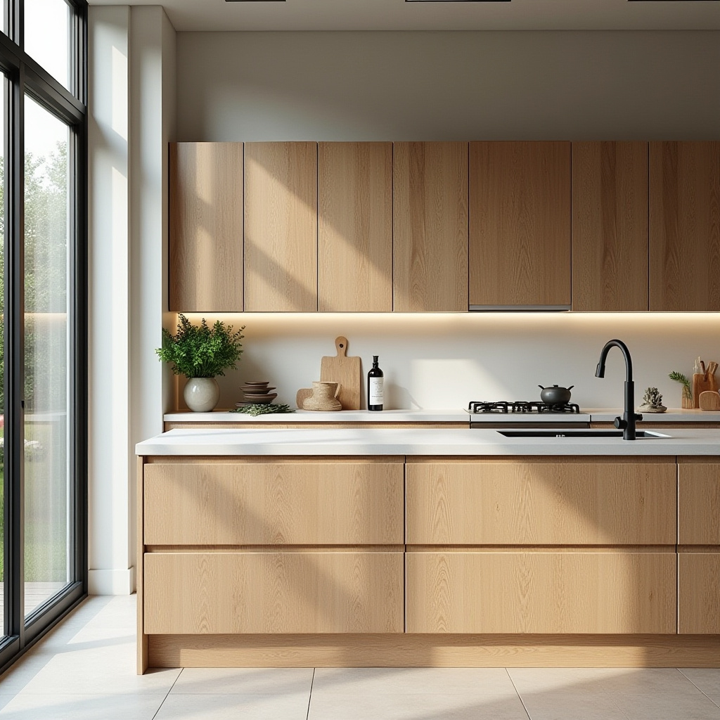 Scandinavian kitchen cabinets in untreated oak