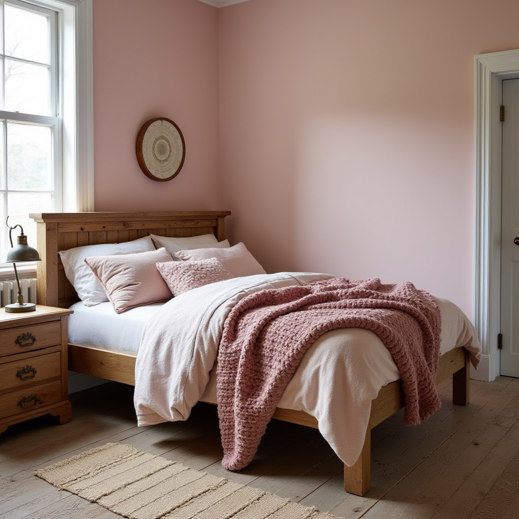 rustic farmhouse dusky pink bedroom