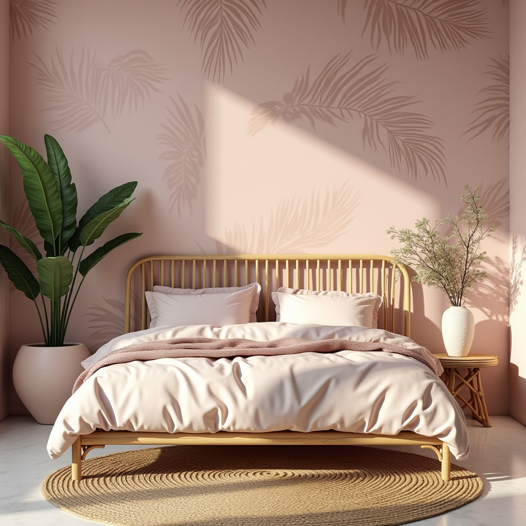 tropical modern dusky pink bedroom