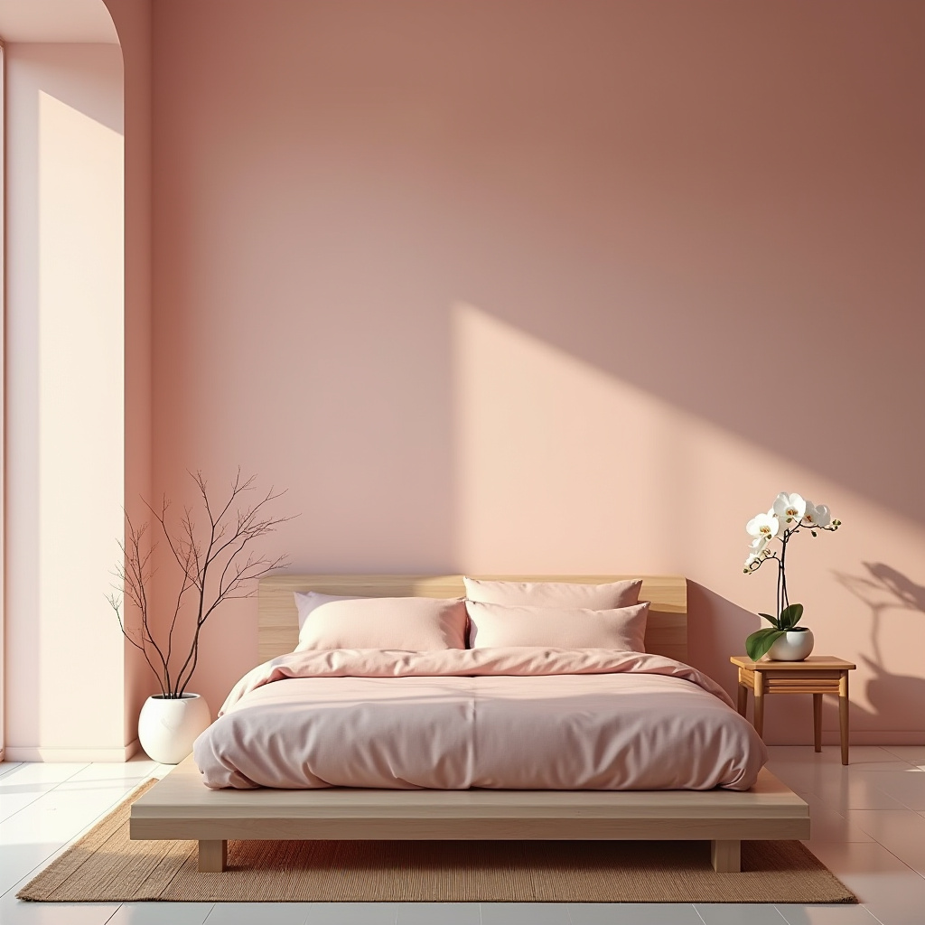 zen minimalist dusky pink bedroom