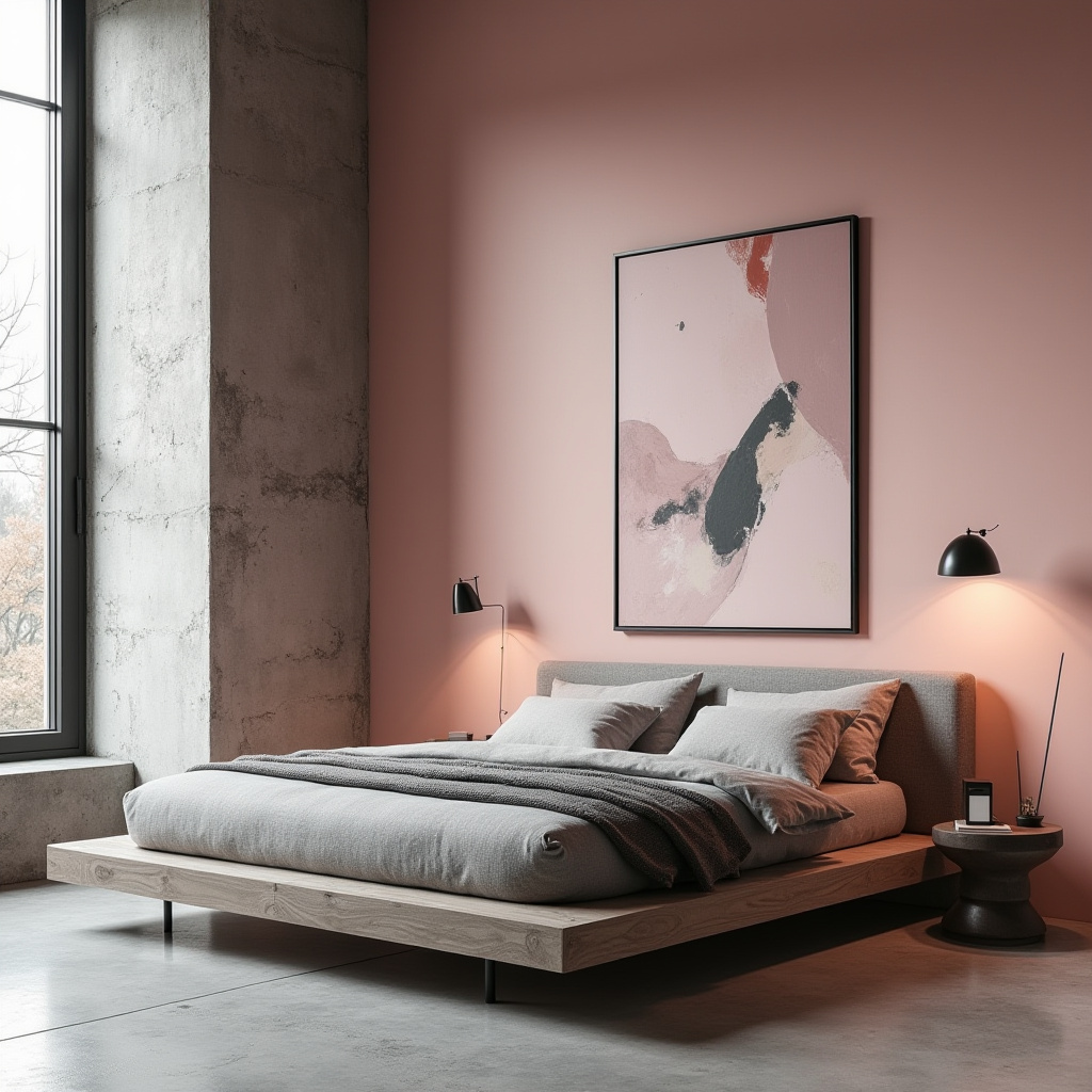 contemporary loft dusky pink bedroom
