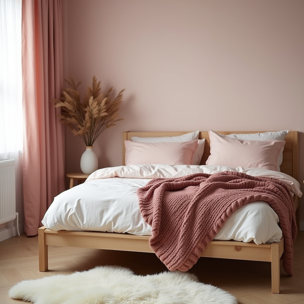 hygge dusky pink bedroom
