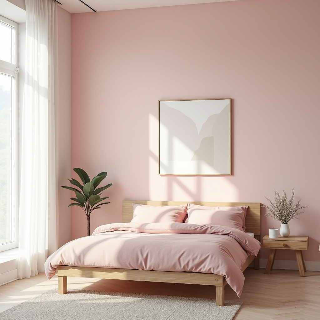 Nordic minimalist dusky pink bedroom