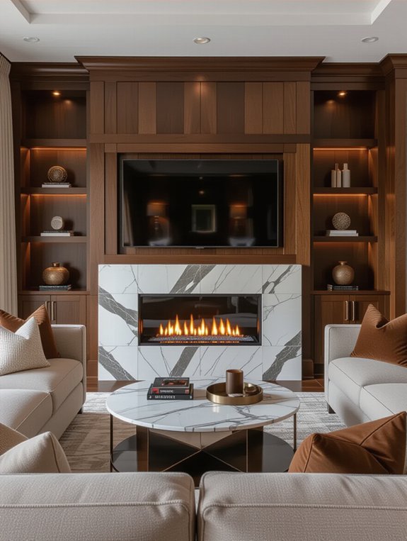 fireplace integrated with TV wall