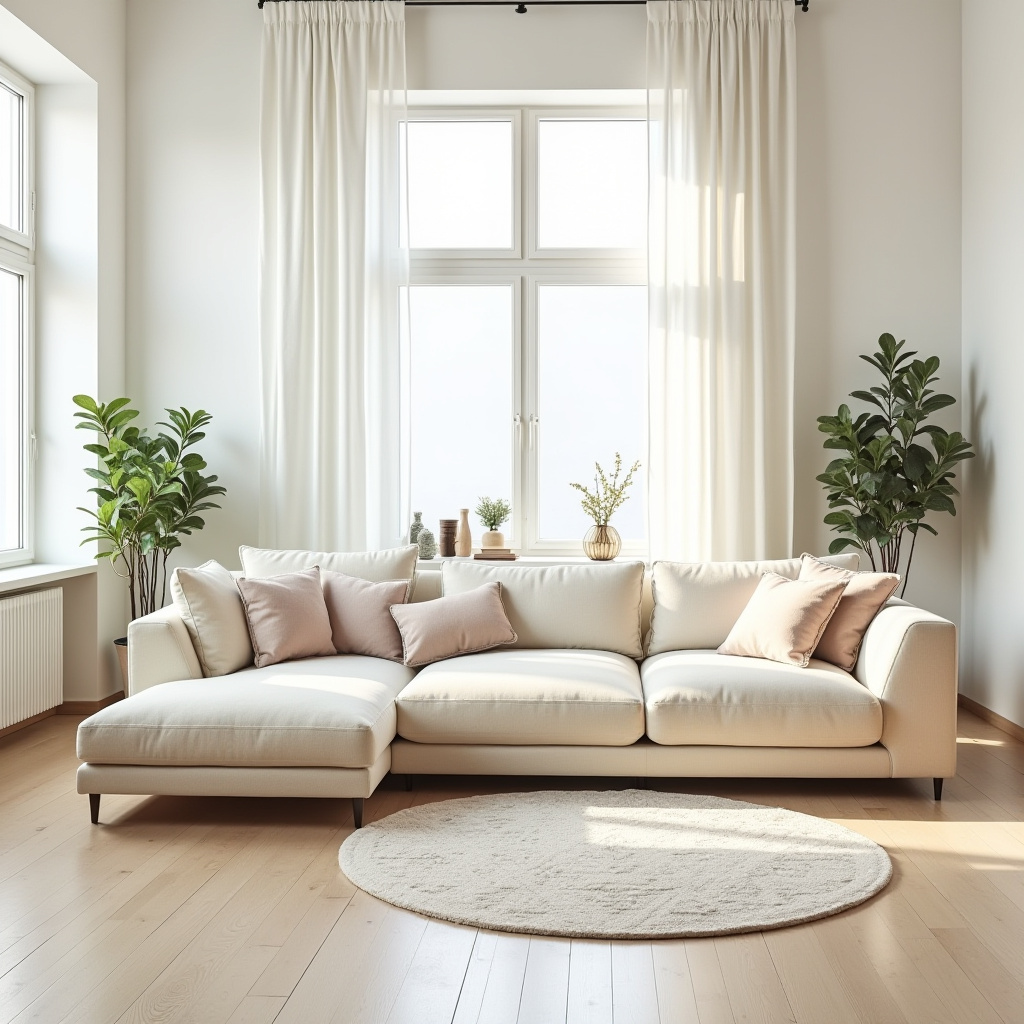 Scandinavian style living room with central cream sofa